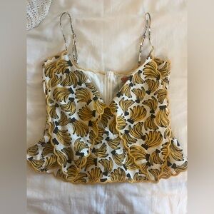 FARM Rio Yellow and Black Banana Print Top